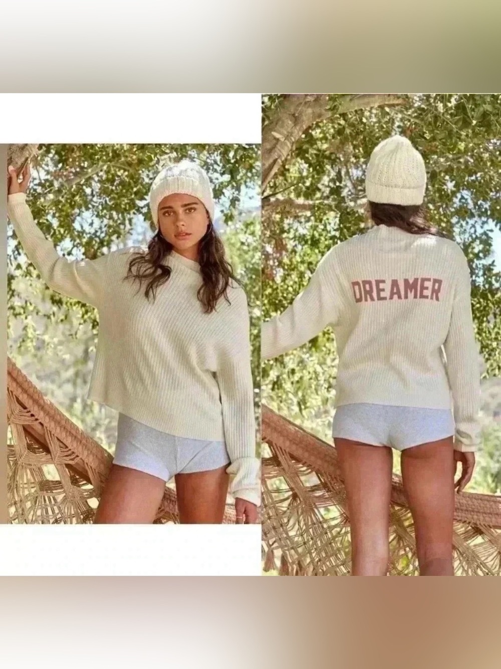 Spiritual Gangster Dreamer Mock Neck Sweater Cream small merino wool cashmere